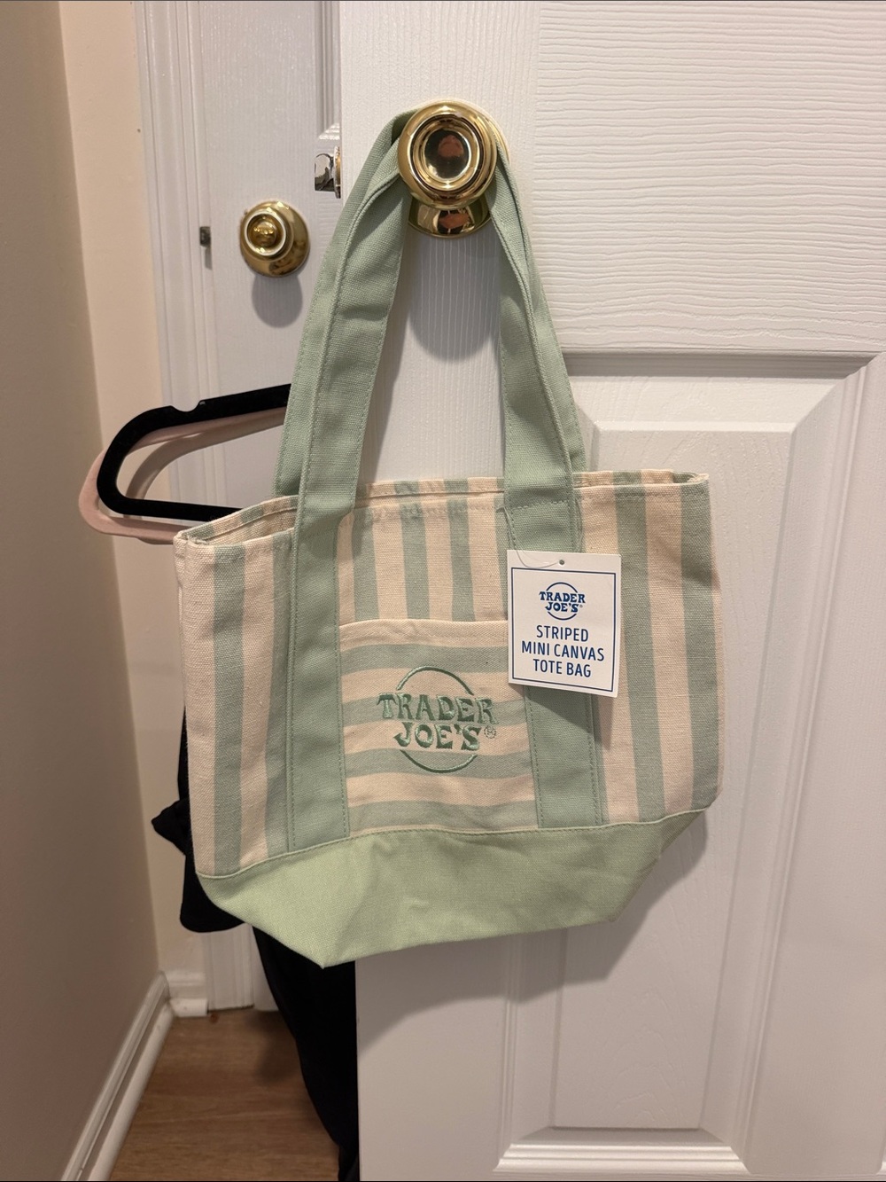 Trader Joe’s Mint & Cream Striped Canvas Mini Tote Bag